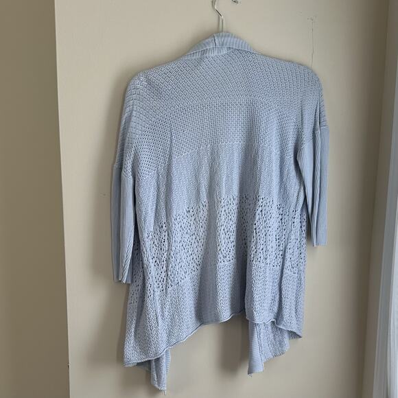 Eileen Fisher Cardigan Sweater Medium Baby Blue Open Front Drape Silk Linen - Picture 7 of 7